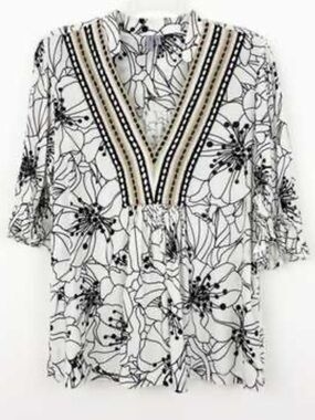Anthro Bl^nk London Stephanie Black & White V-Neck Tunic Top, NWT Petite XXS